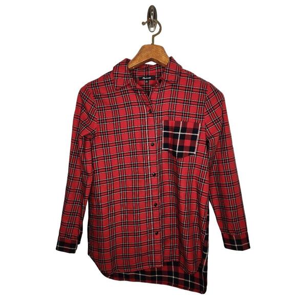 Madewell Size XS‎ Red Classic Ex-Boyfriend Shirt in Plaid Patchwork - Picture 2 of 13